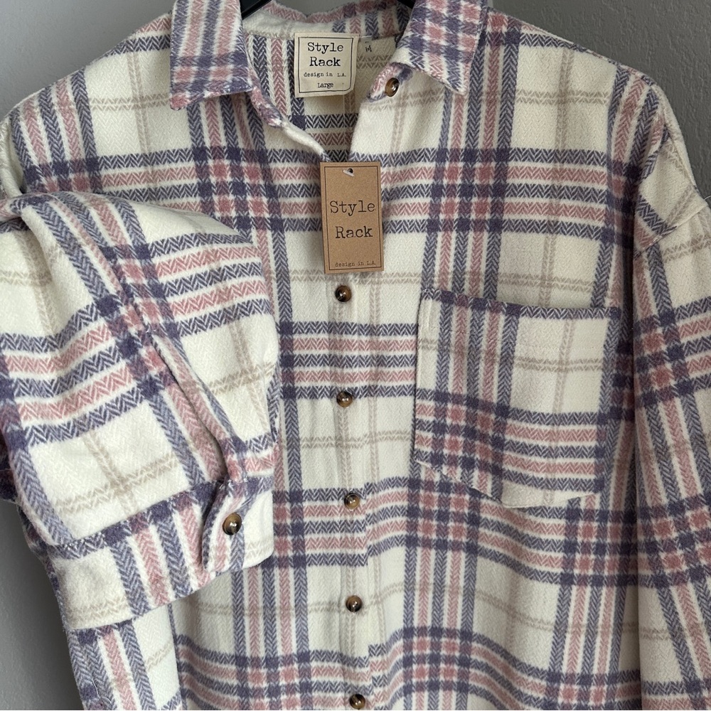 Style Rack Wool Blend Plaid Shacket Oversized L - Picture 4 of 7